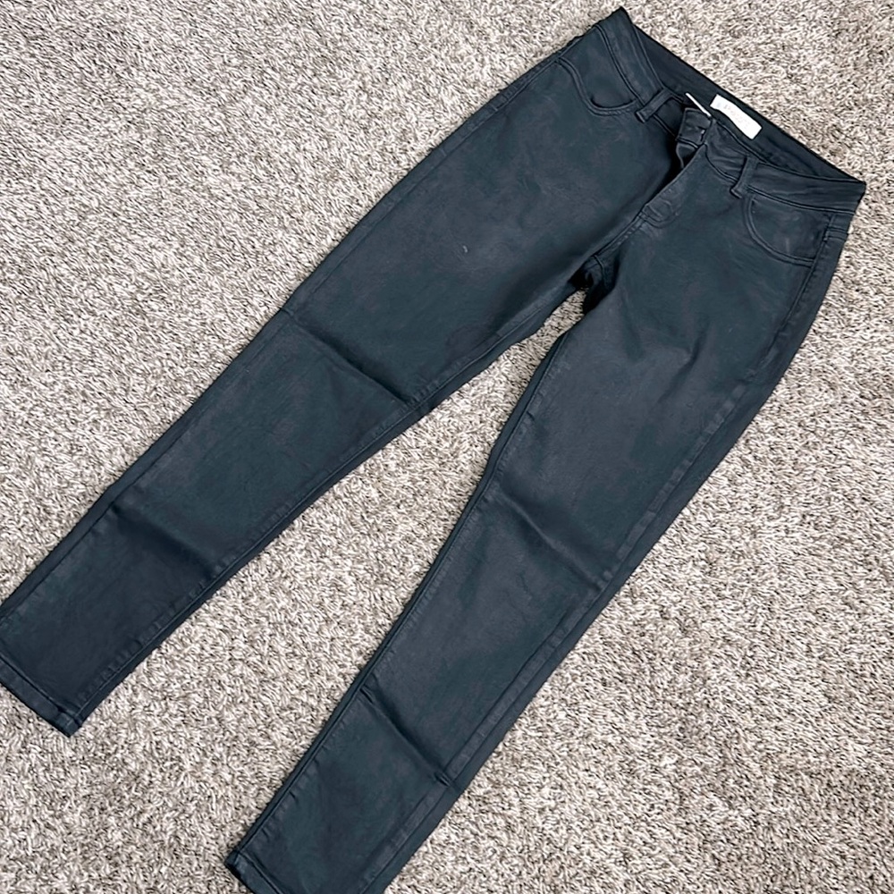 Aphrodite slick black denim stretch pants- 5